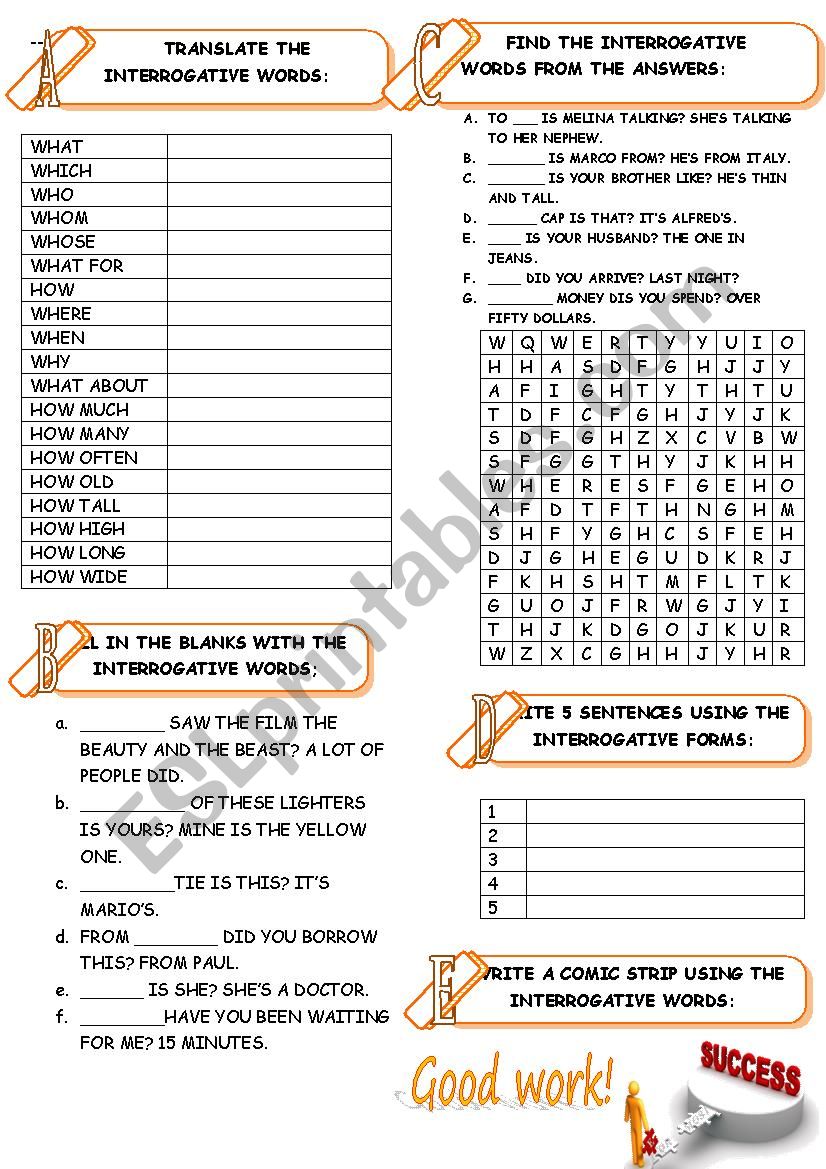 INTERROGATIVE WORDS worksheet