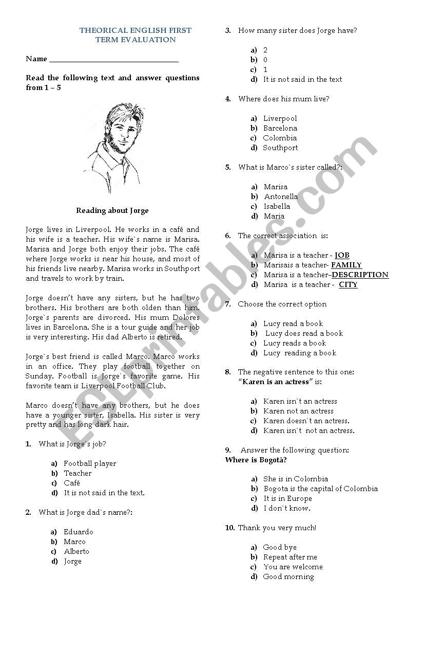 TO BE VERB TEST worksheet