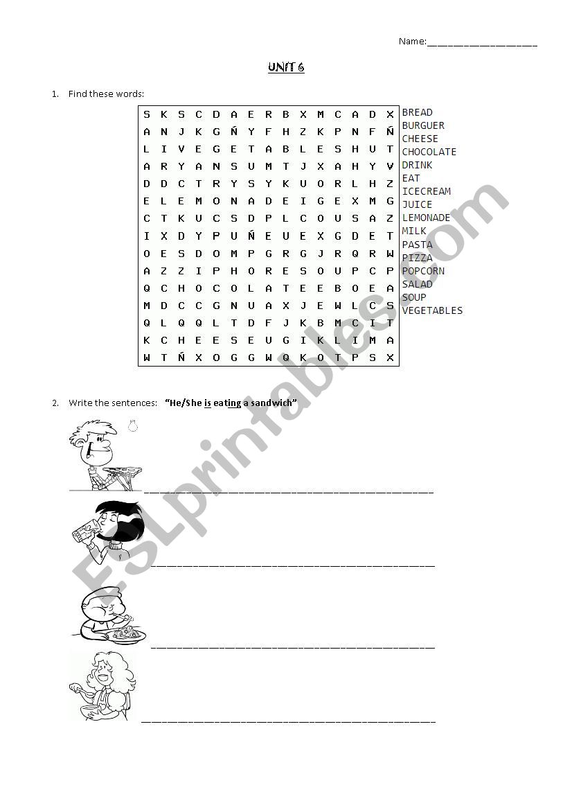 FOOD worksheet