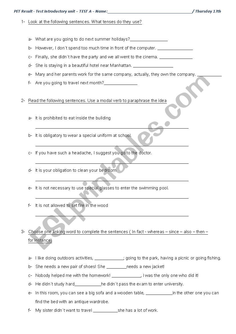 PET Result  worksheet