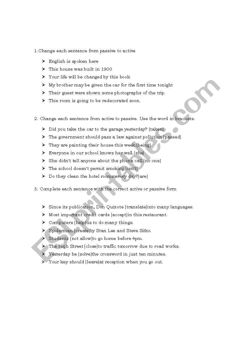 Passives worksheet