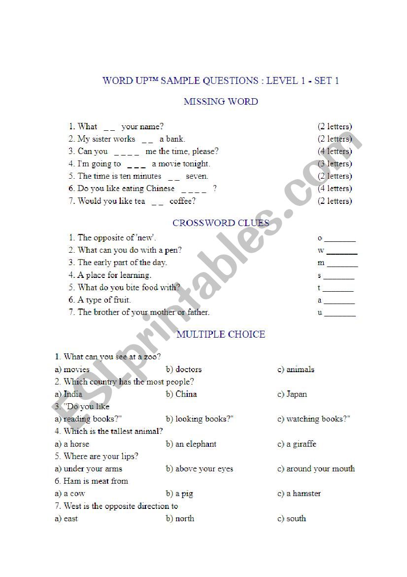 Simple Questions worksheet