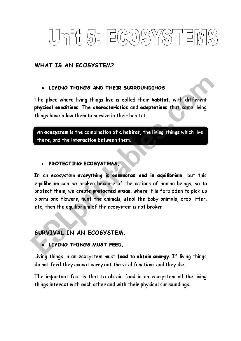 Ecosystems worksheet