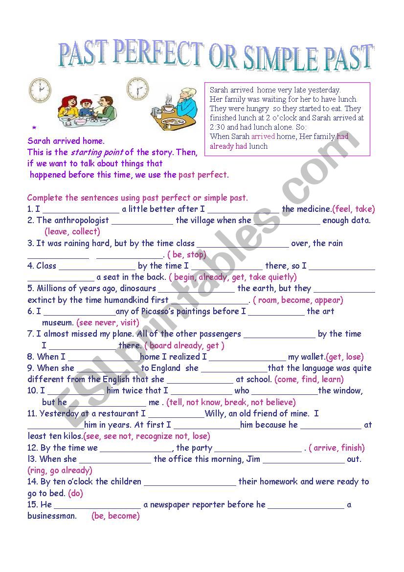 Past perfect or simple past - ESL worksheet by luanagrace