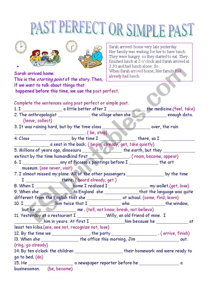 Past perfect or simple past worksheet