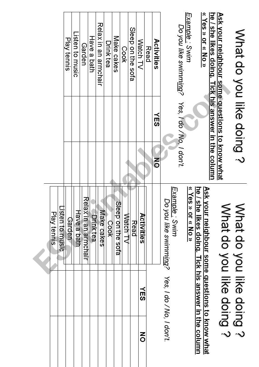 What do you like doing? worksheet