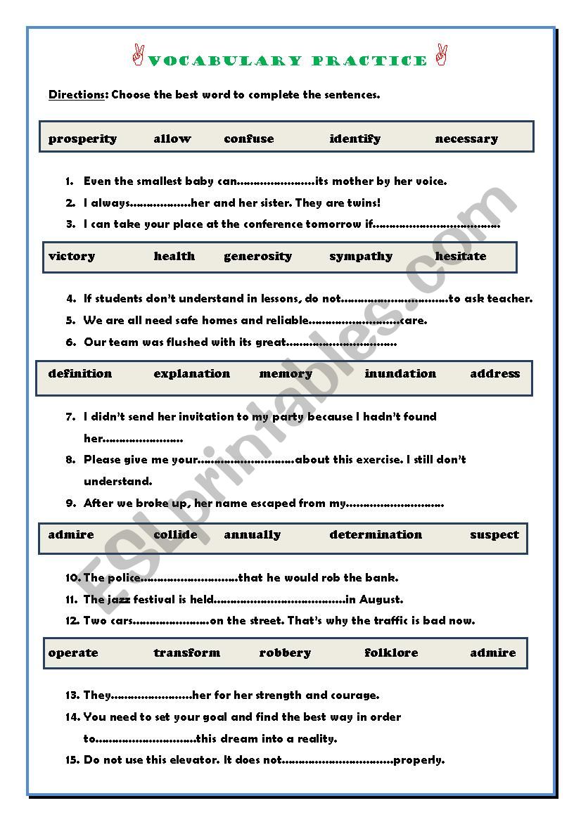 Vocabulary Practice worksheet
