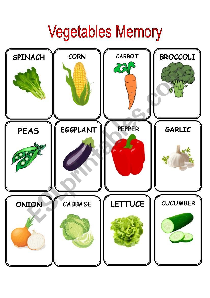 Vegetables Memory Cards worksheet