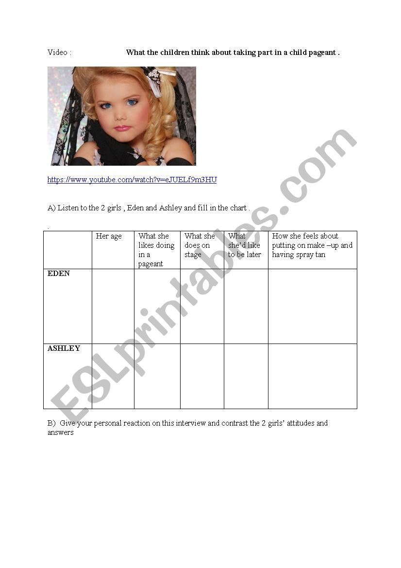 Child beauty pageants worksheet