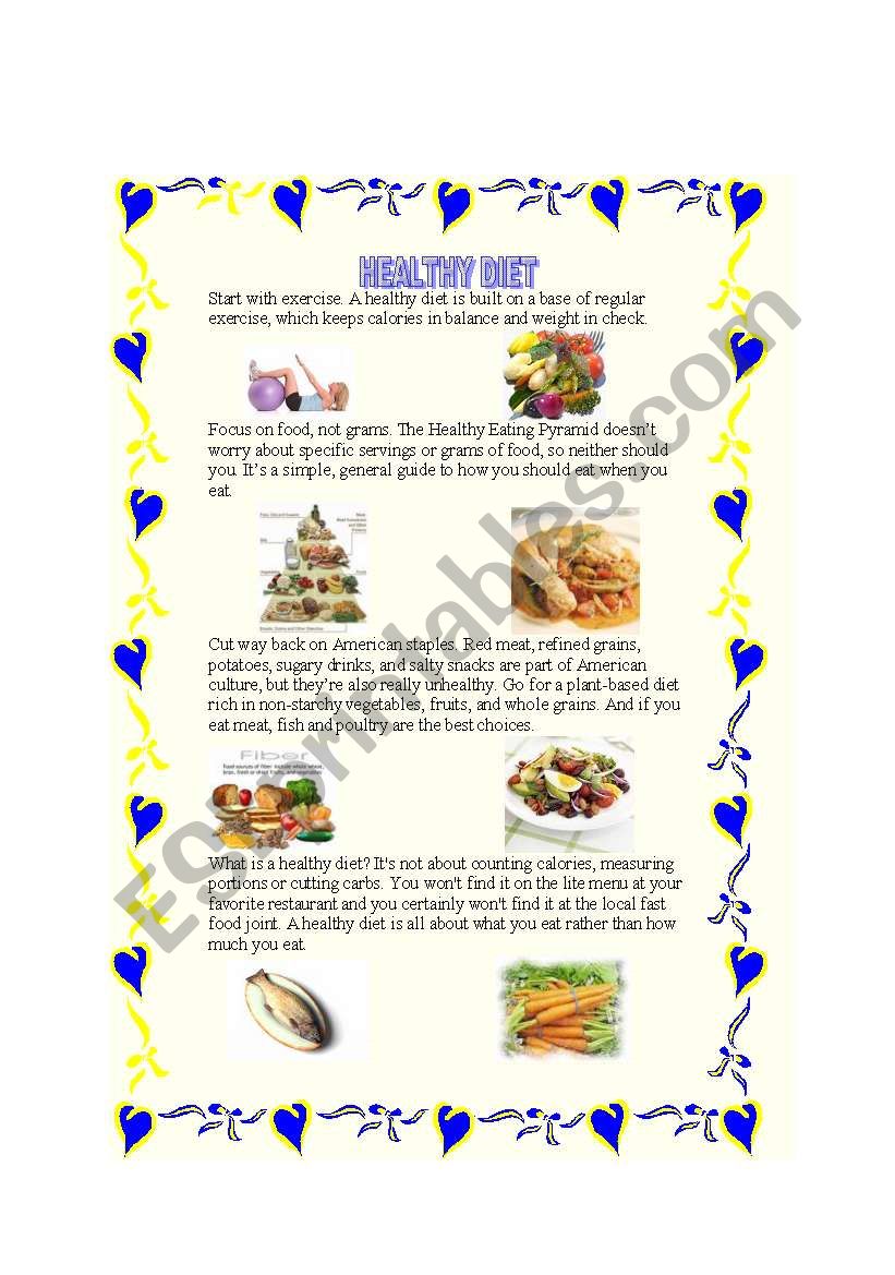 A HEALTHY DIET worksheet