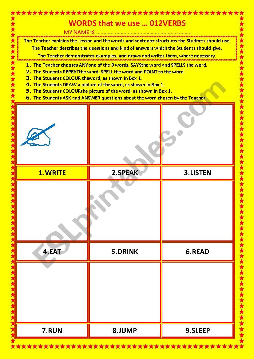 COLOURING, Vocabulary, 012 ... VERBS