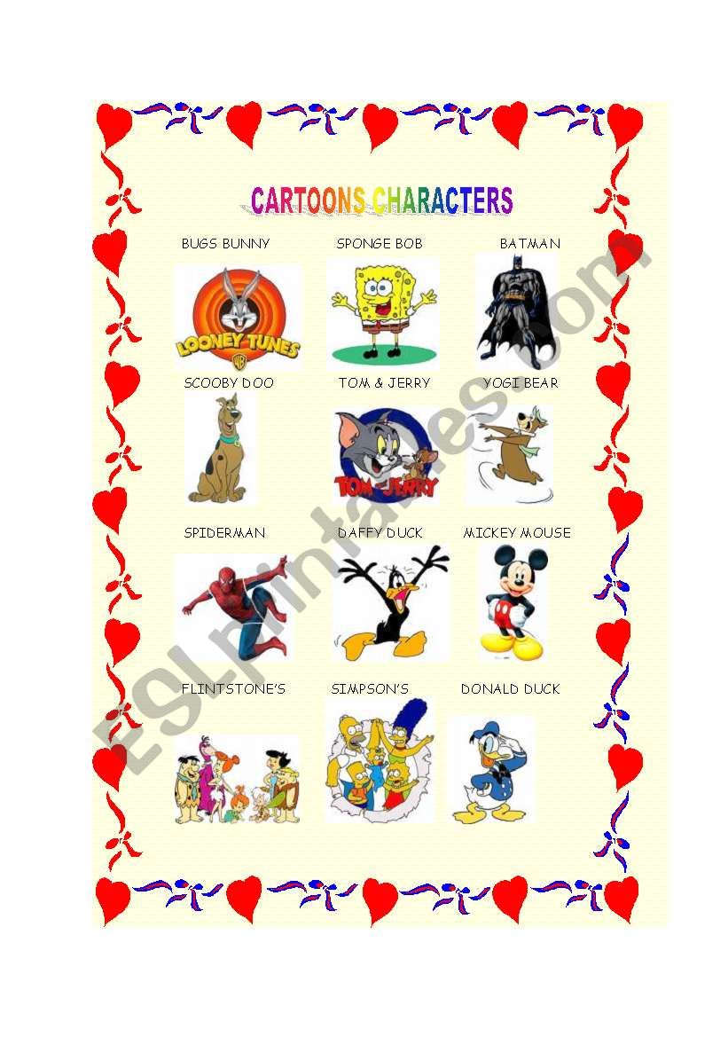 cartoons characters worksheet