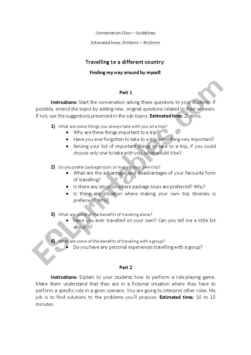 Conversation Plan - Travel worksheet