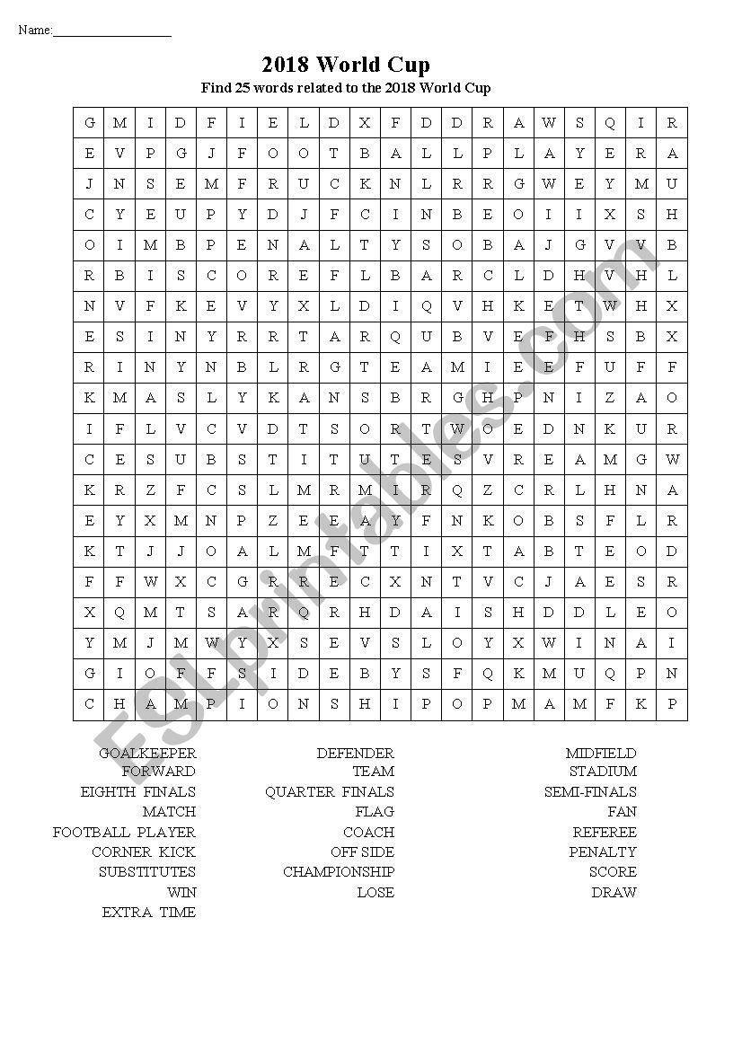 2018 World Cup - word search activity