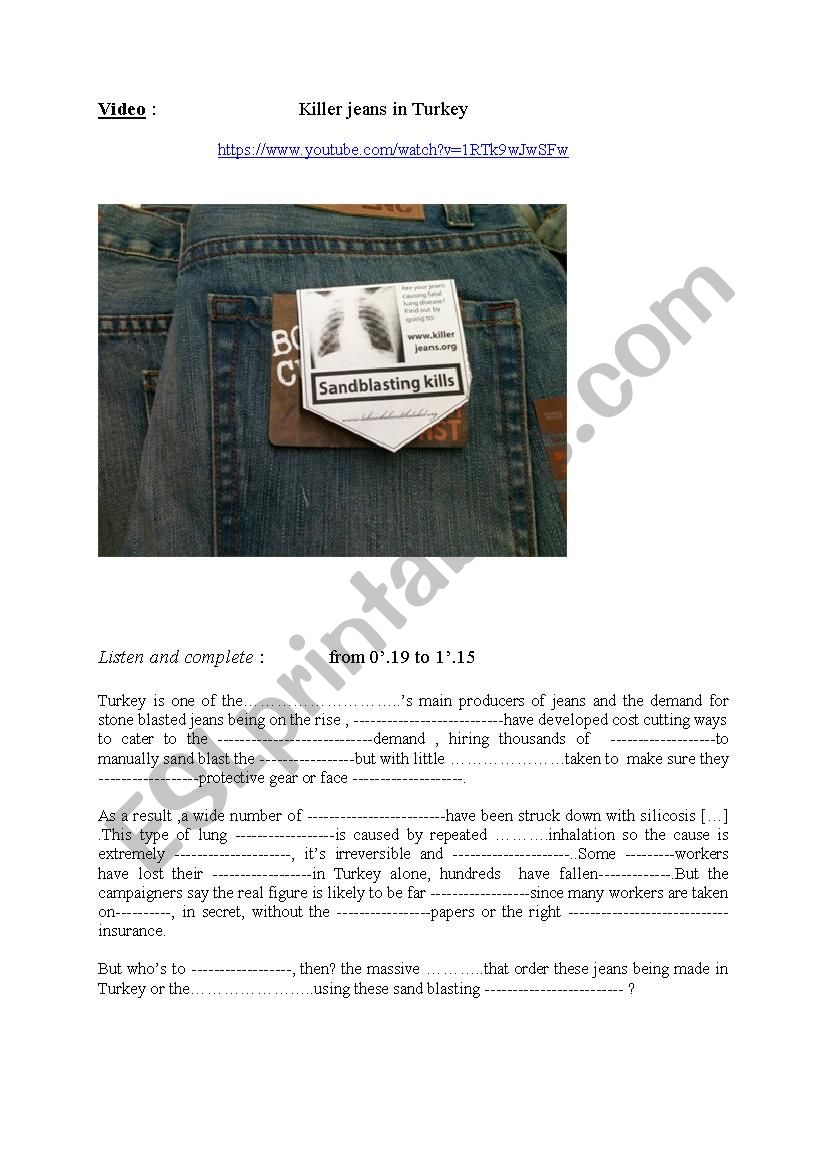 Sandblasting jeans  worksheet