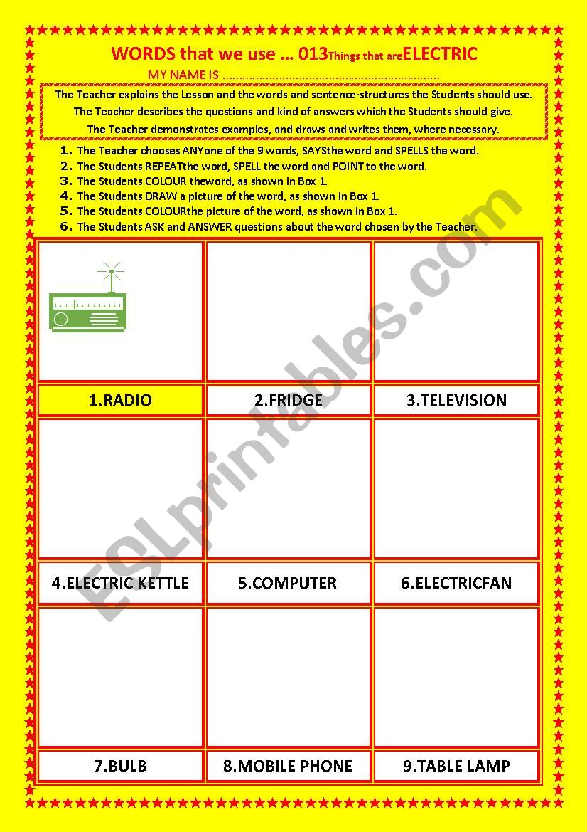 COLOURING, Vocabulary, 013 ... ELECTRIC