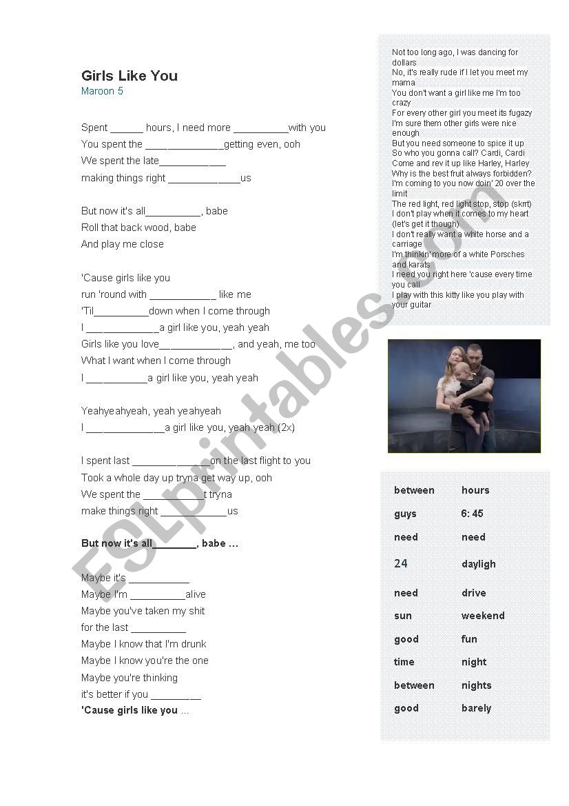 Girls like you - Maroon 5 worksheet