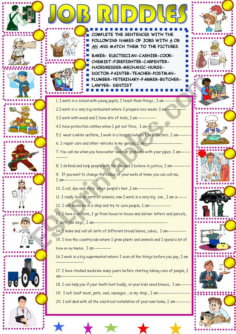 Job riddles worksheet