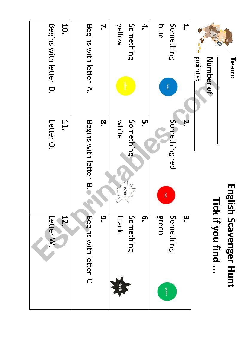 Scavenger hunt English worksheet