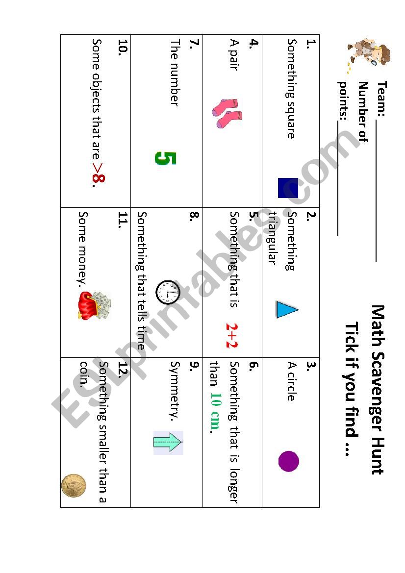 Scavenger hunt Maths worksheet