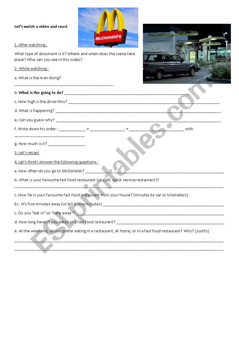 McDonalds advertising worksheet