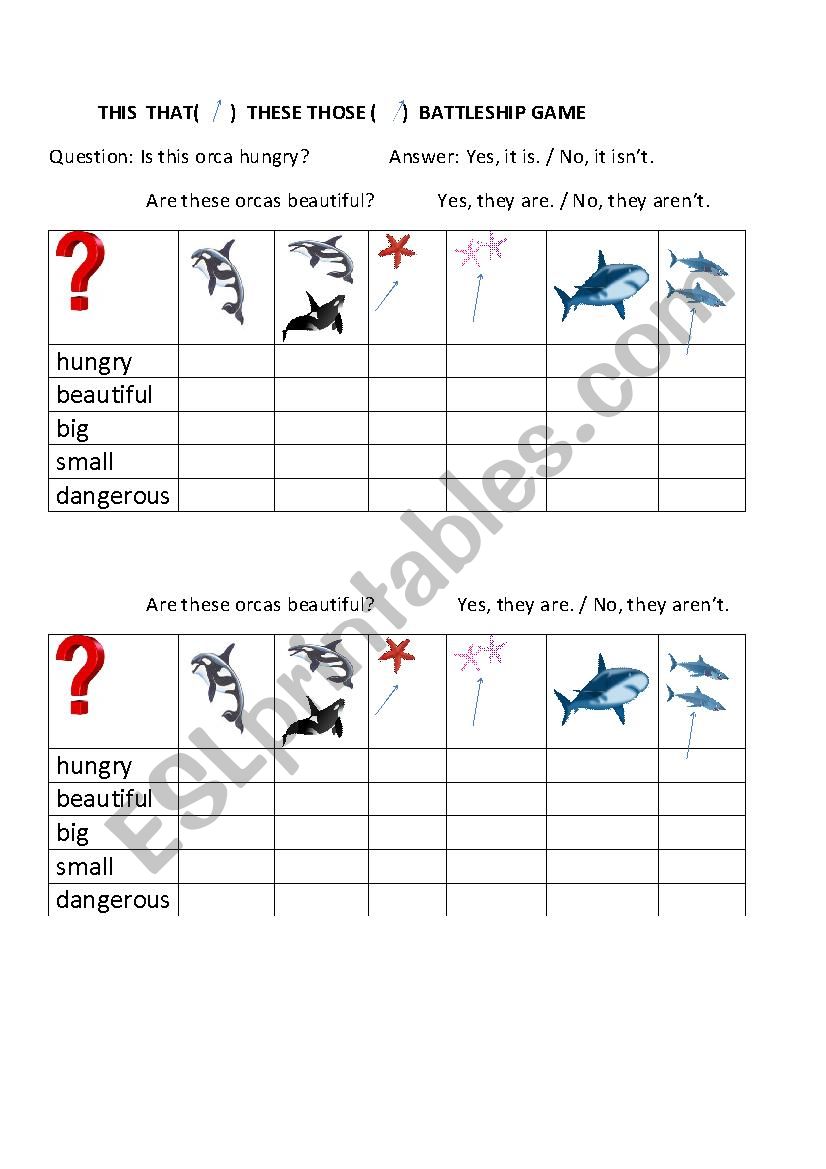 THIS THAT THESE THOSE MARINE LIFE Battleship game