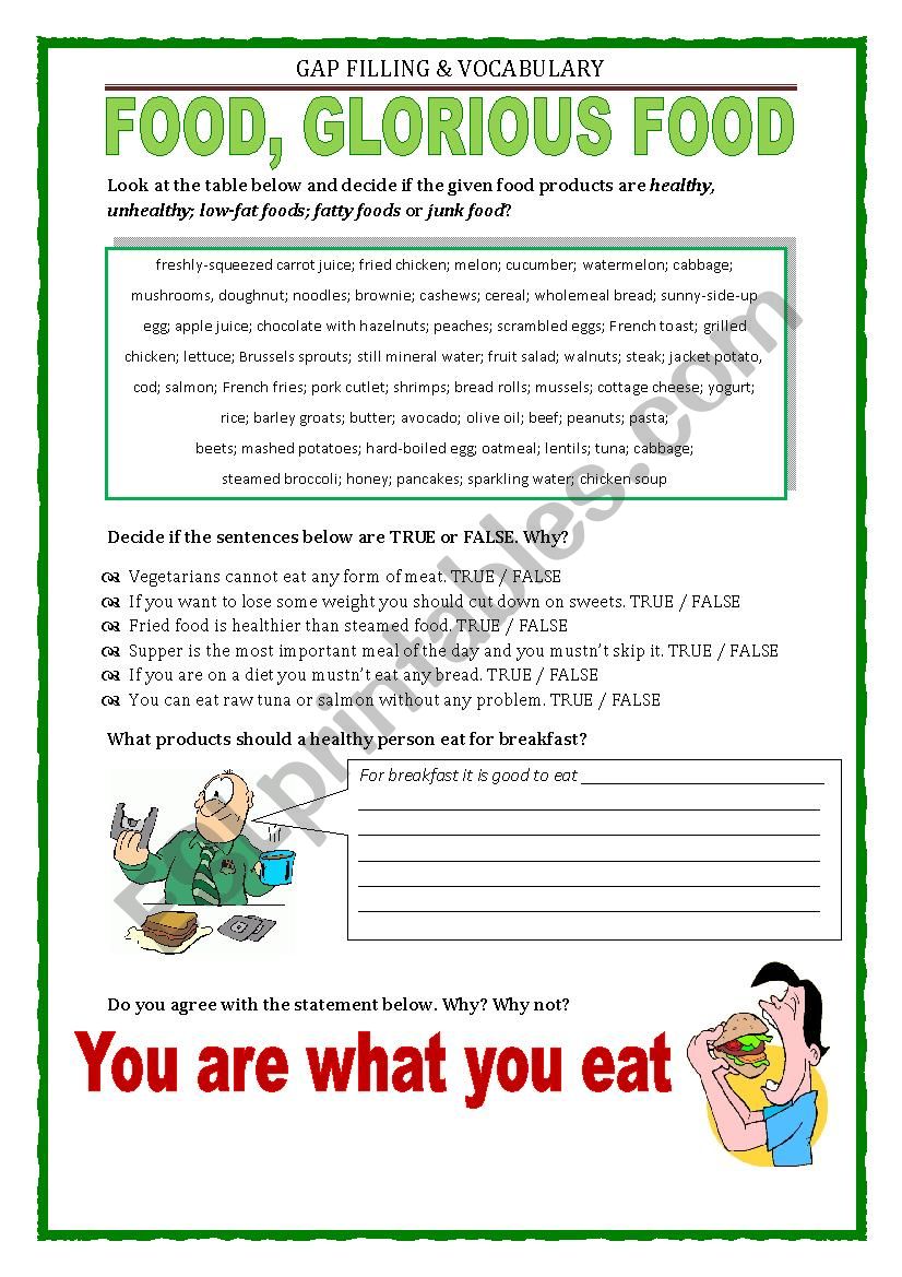 GAP FILLING - GLORIOUS FOOD worksheet