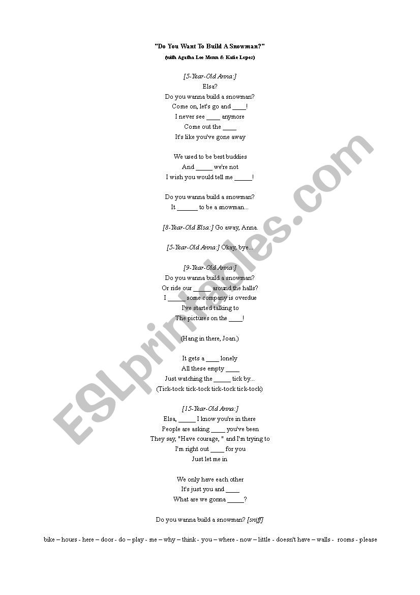  Do you want to build a snowman? Song