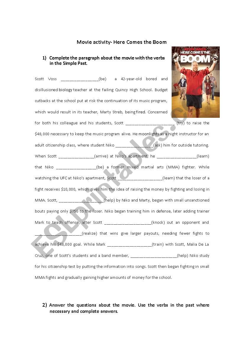 Movie Here Comes the Boom worksheet
