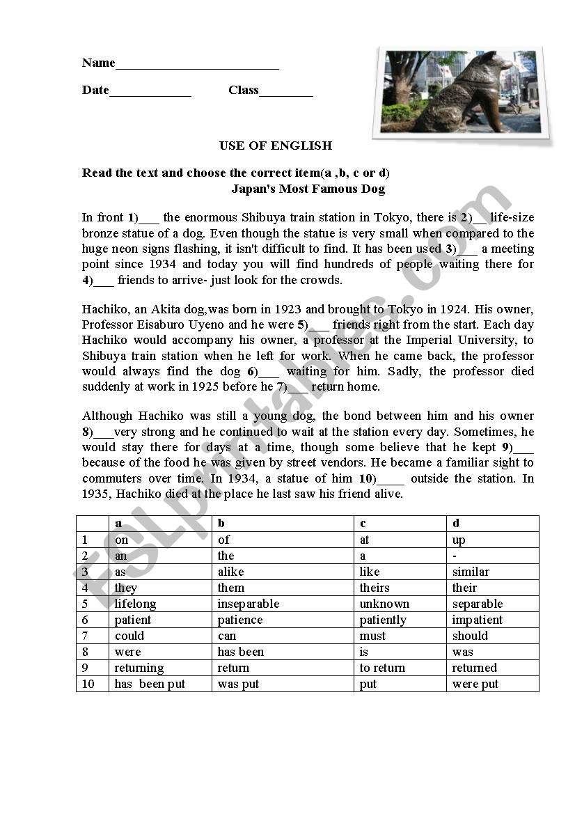 JapanÂ´s Most Famous Dog worksheet