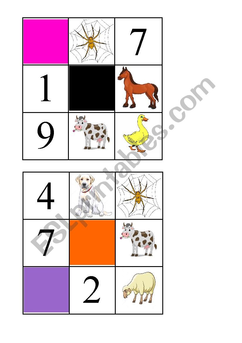 Bingo - Animals - Colors - Numbers 1 to 10