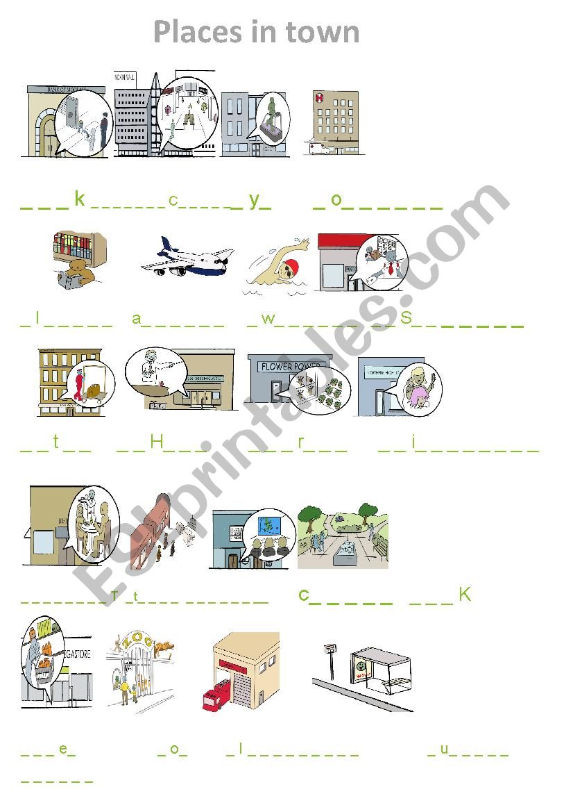 places in town  worksheet