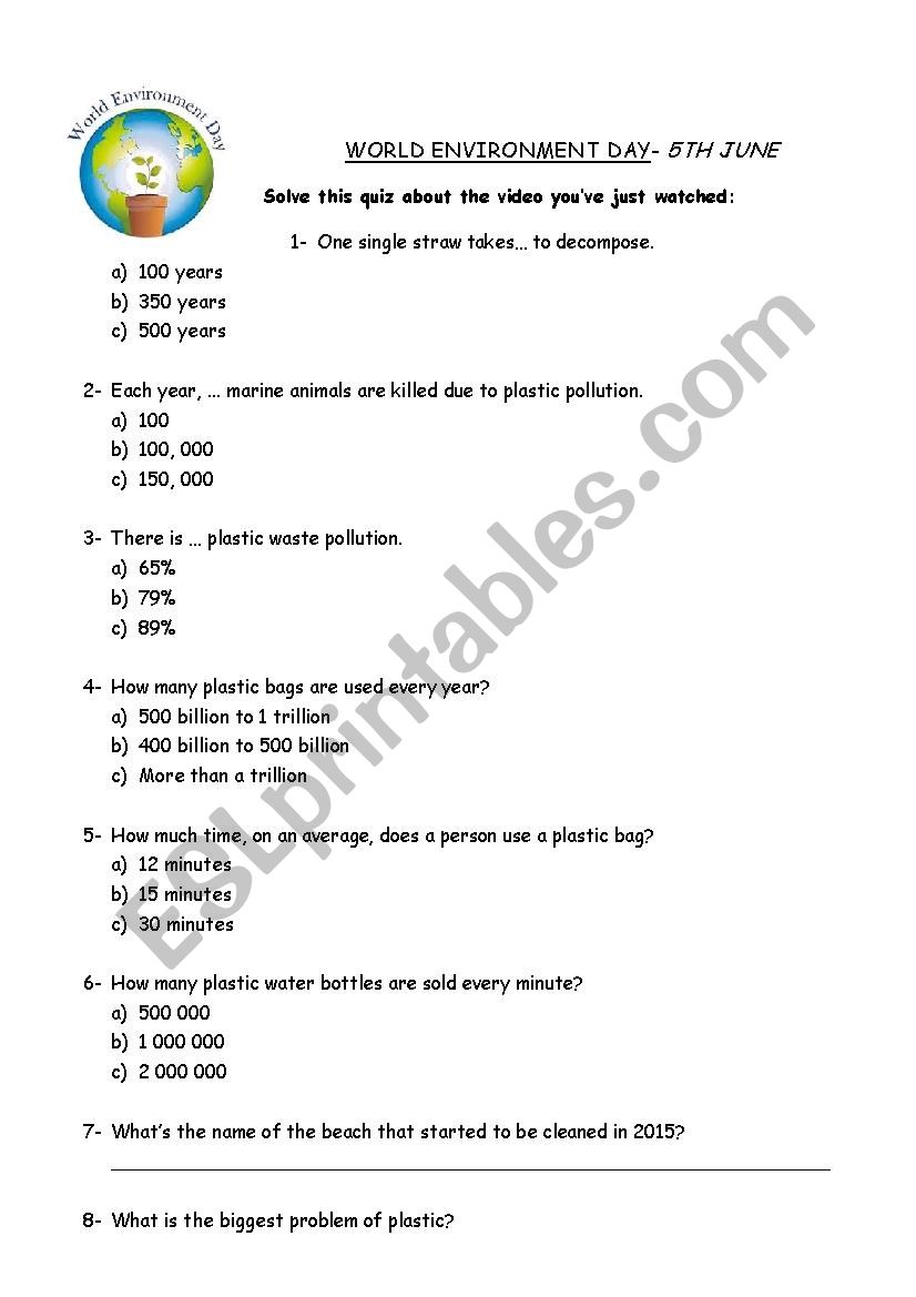 World Environment Day worksheet