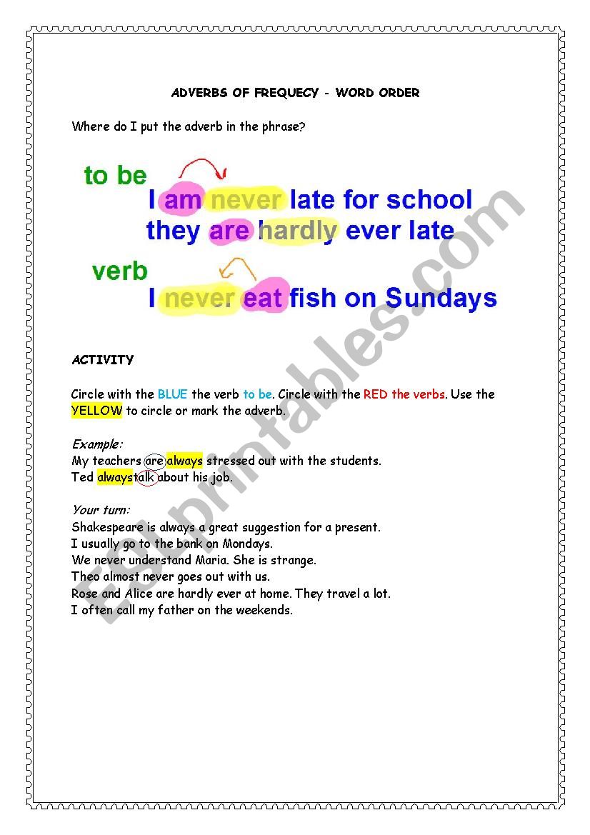 Adverbs of Frequency worksheet