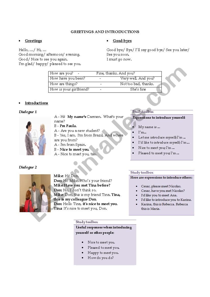 Greetings and introductions worksheet