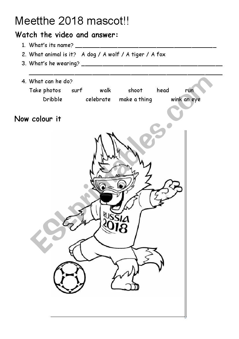 Meet the mascot 2018 worksheet