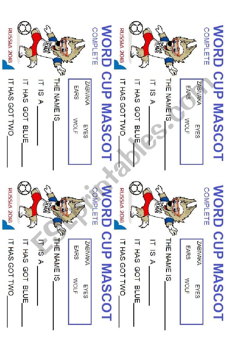 Word Cup Mascot worksheet