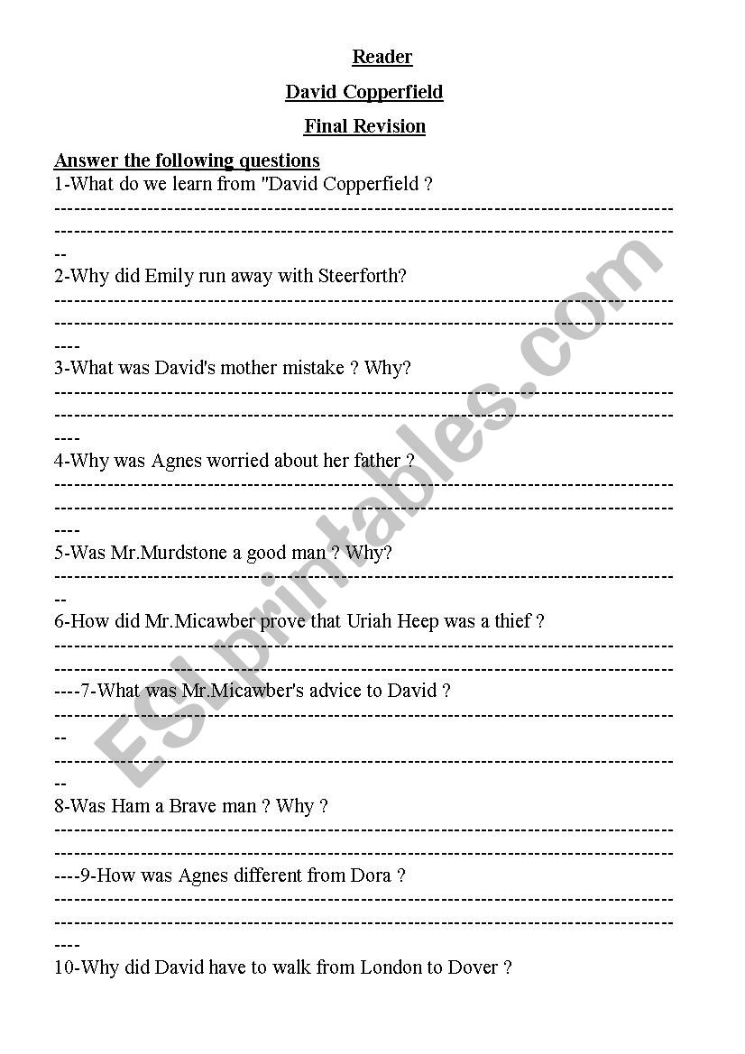 David Copperfield worksheet