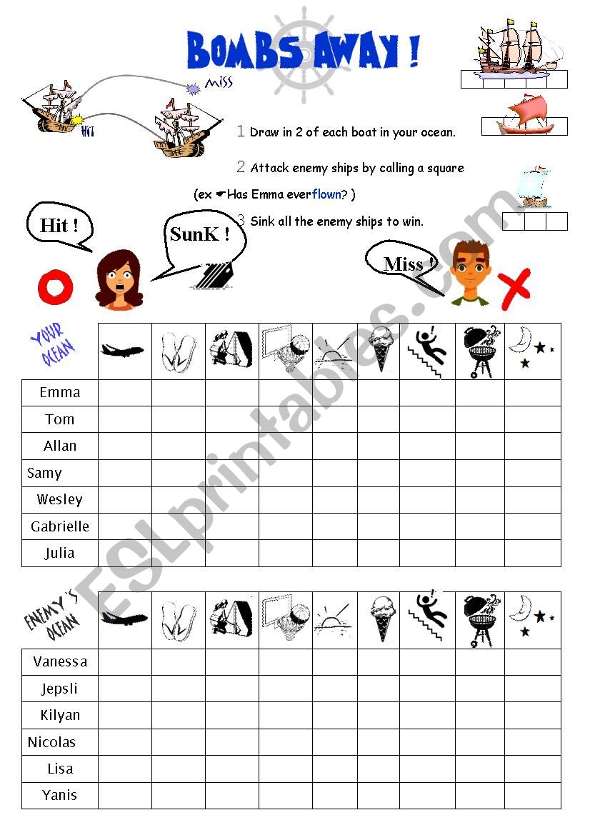 Bombs away worksheet