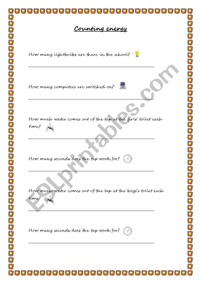 Counting energy worksheet