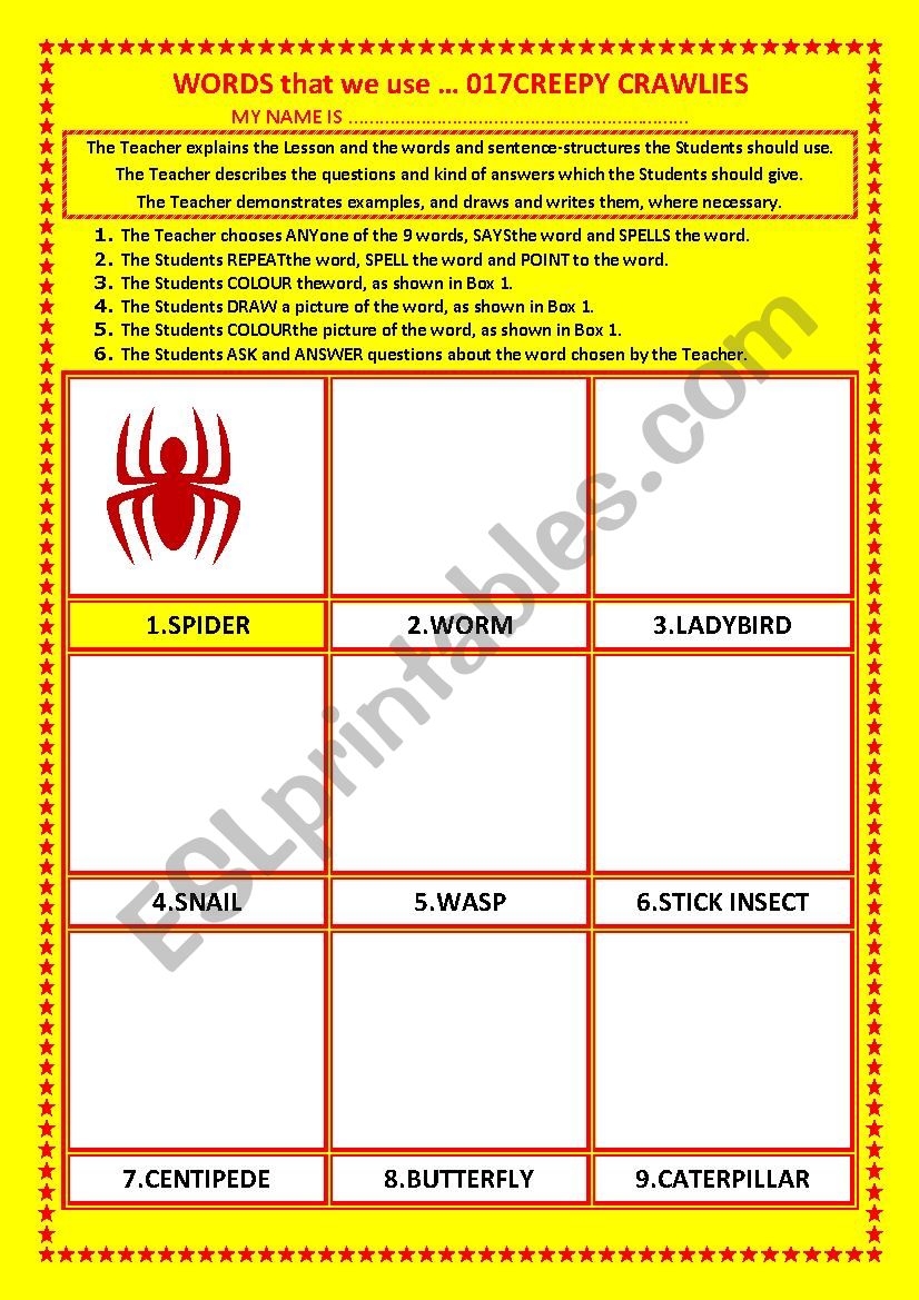 COLOURING, Vocabulary, 017 ... CREEPY CRAWLIES