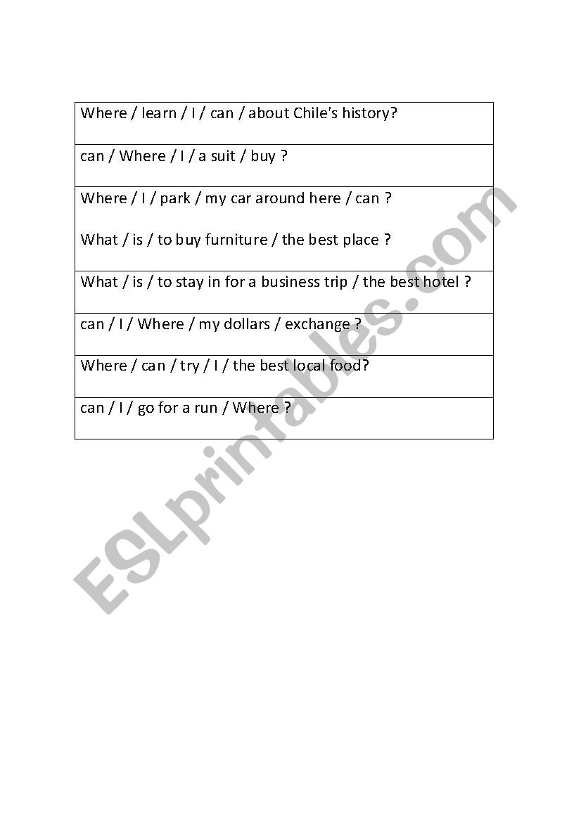 Tourist questions worksheet