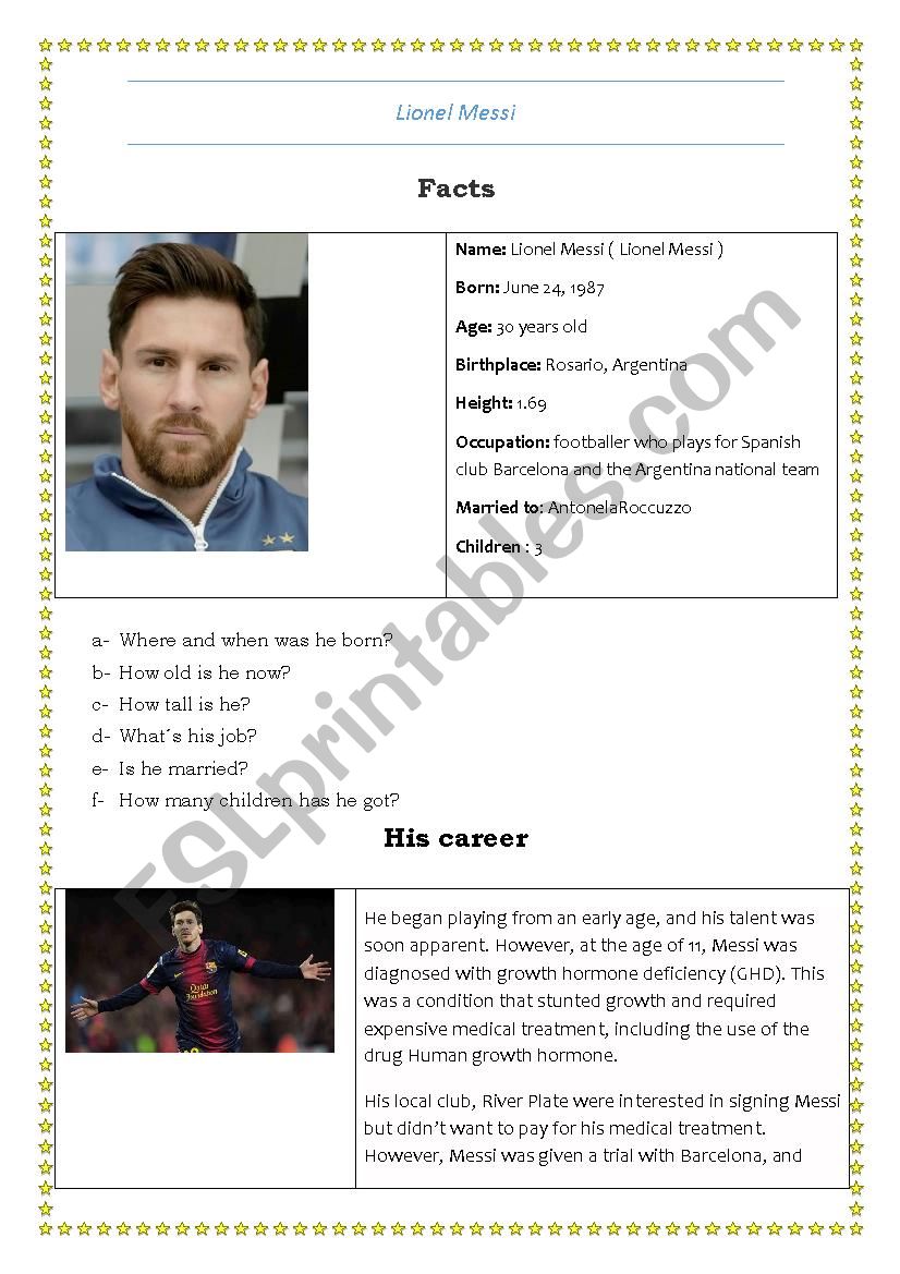 Lionel Messi worksheet
