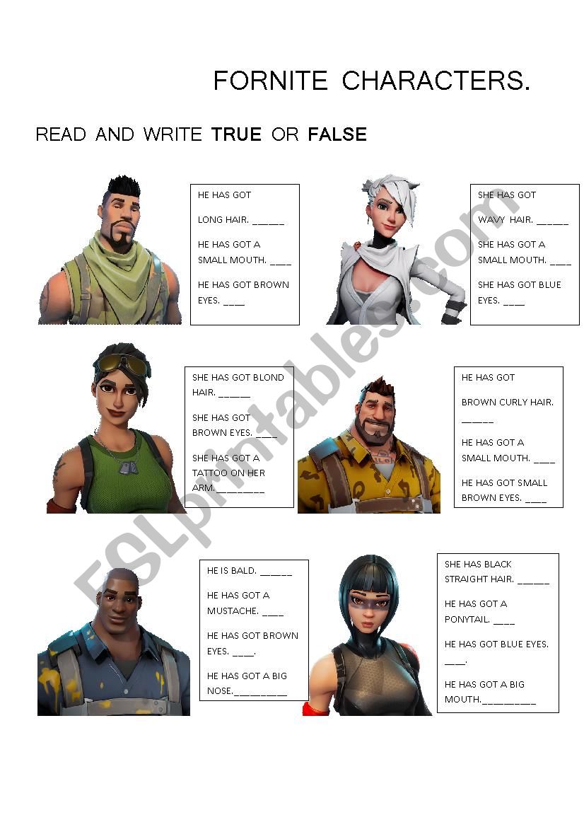 FORNITE HAVE GOT DESCRIPTIONS worksheet