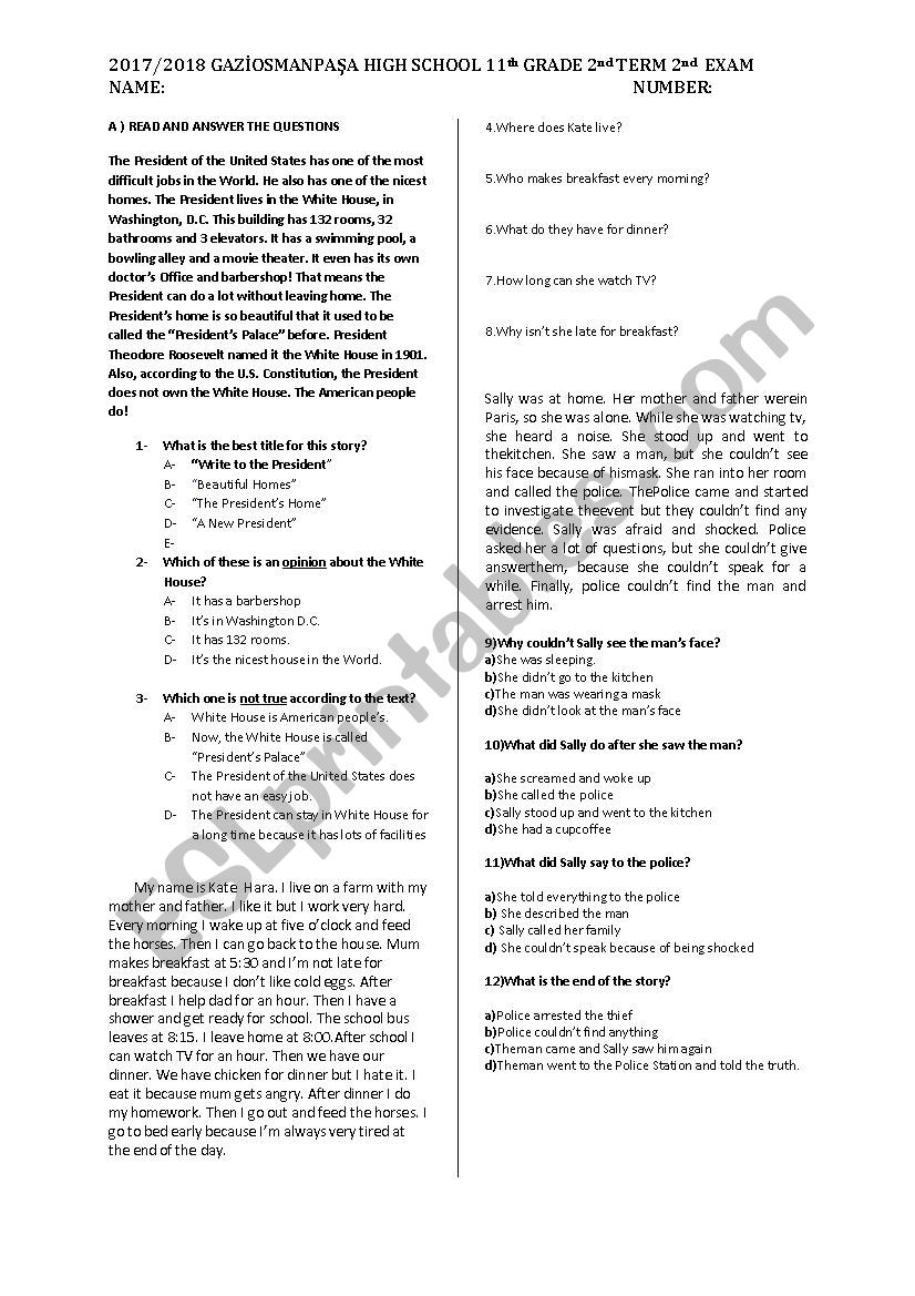 READING PARAGRAPHS worksheet