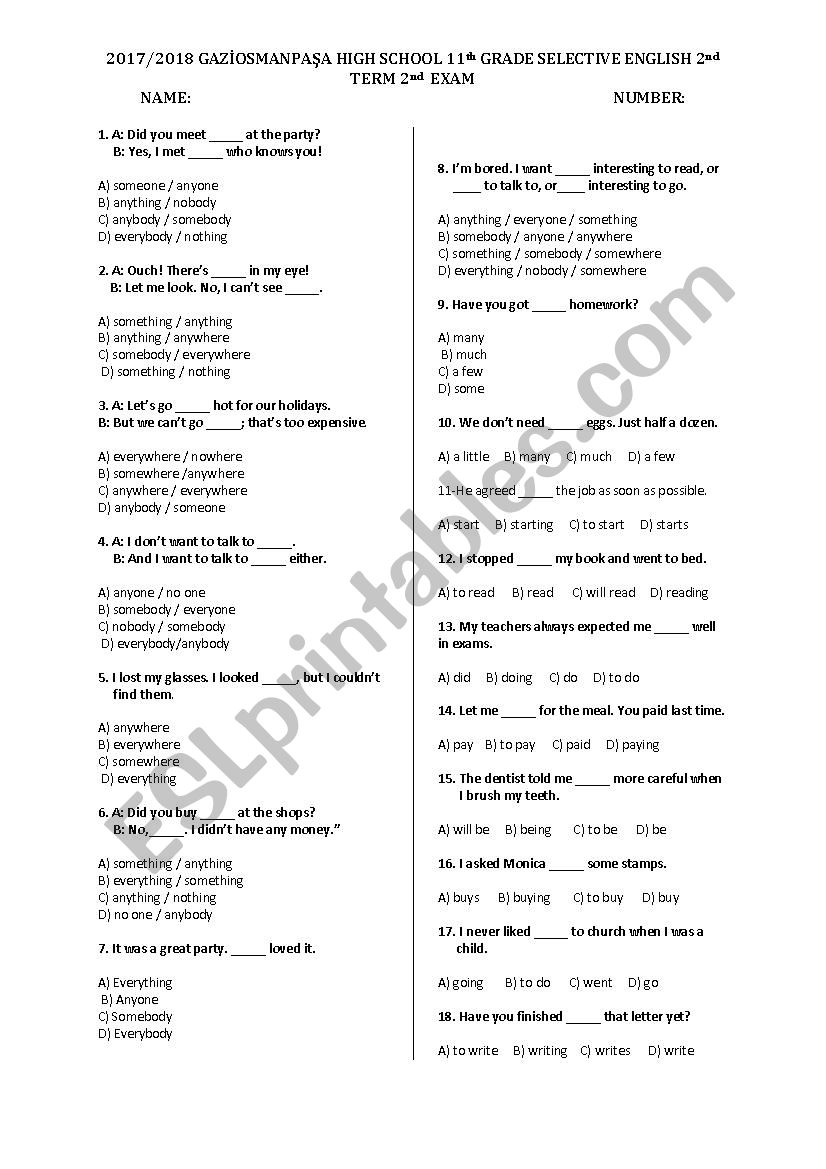 17/18 GRADE 11 2nd TERM 2nd SELECTIVE ENGLISH TEST