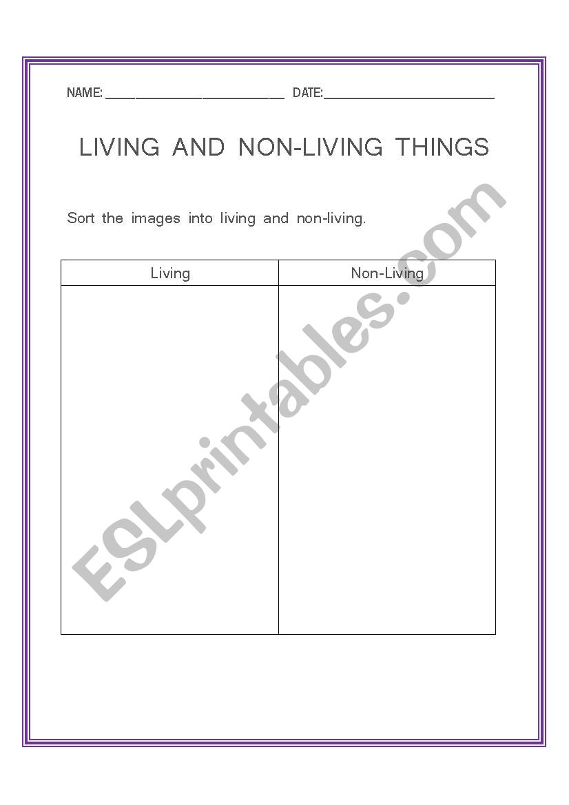 Living and non-living things worksheet