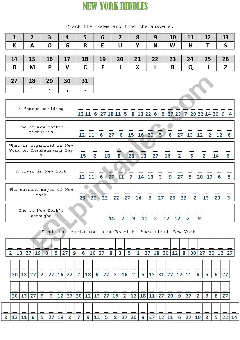 New York riddles - codes to crack about New York