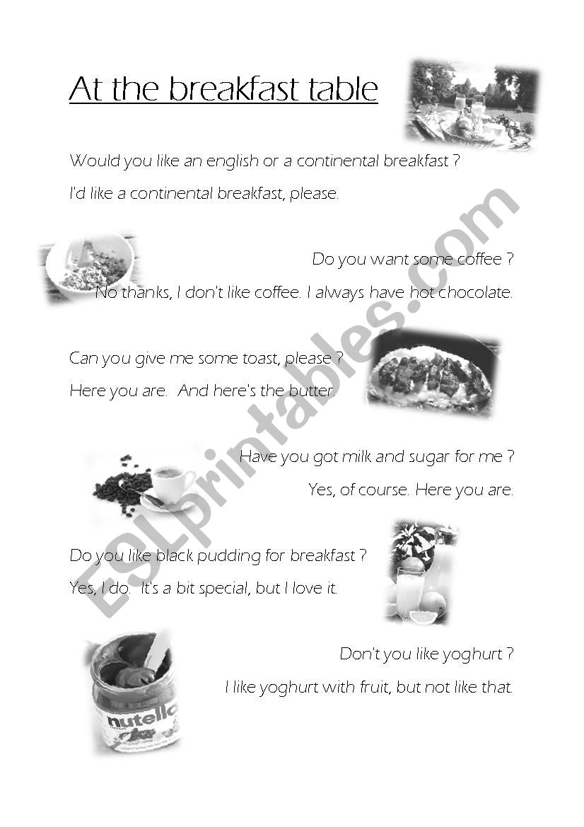 At the breakfast table worksheet