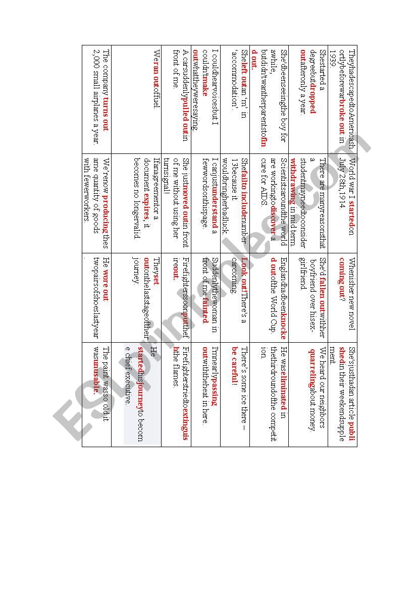 Phrasal verbs memory game worksheet